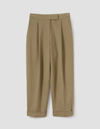 SINGLE PLEAT TROUSERS | COTTON CASHMERE TWILL | DARK SAND