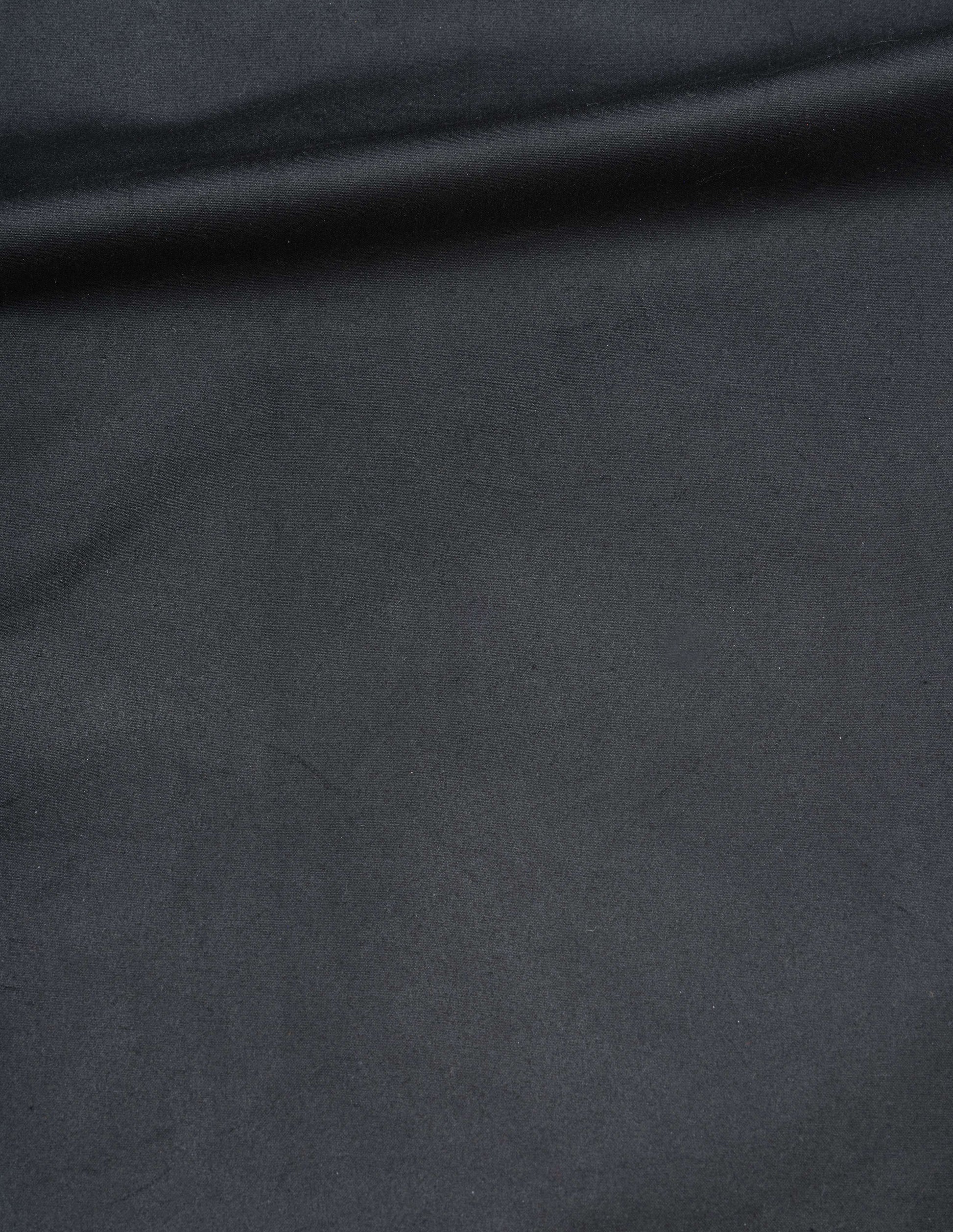 Black waxed cotton parka fabric swatch.
