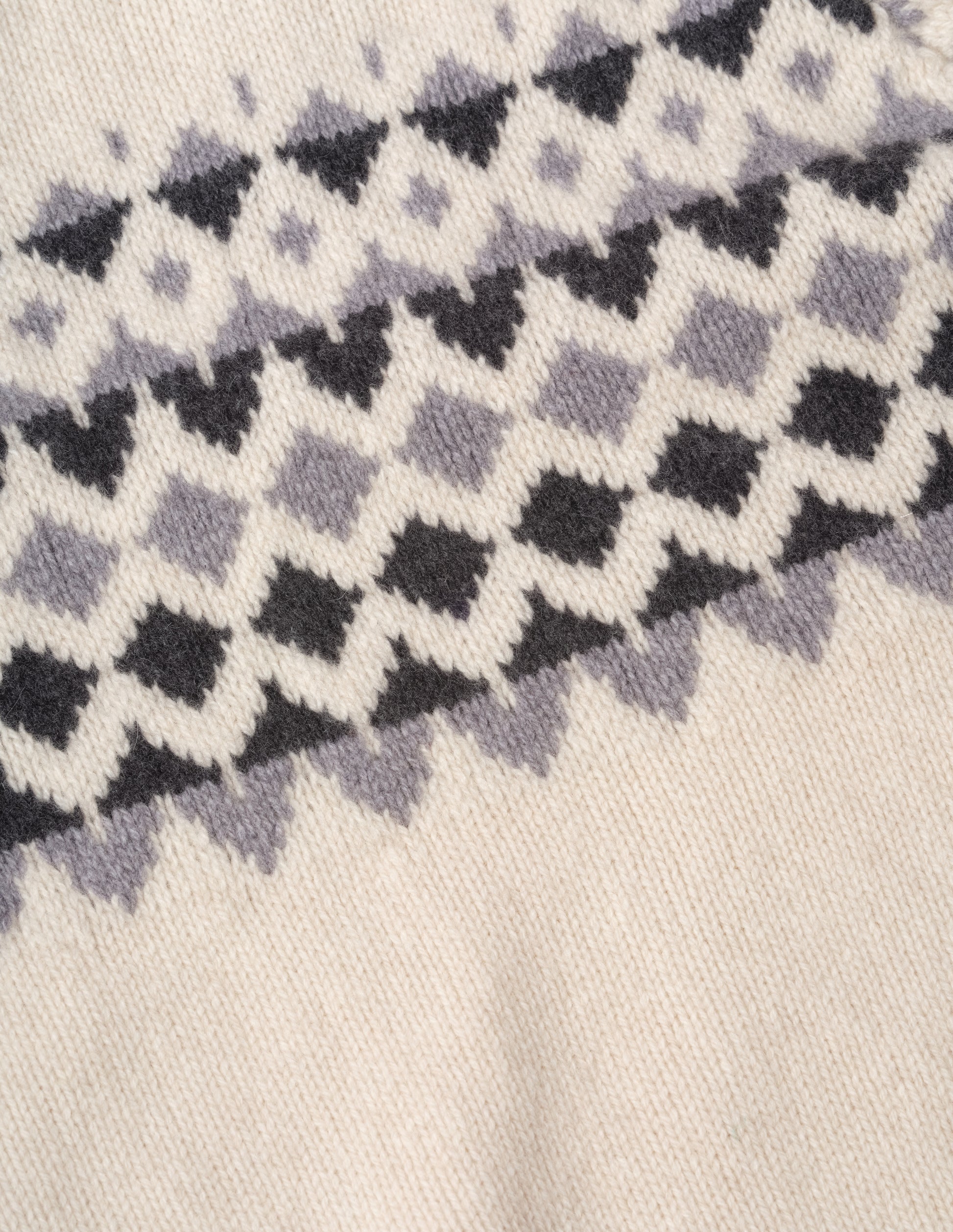 Ecru and grey fairisle merino cashmere jumper, fabric swatch. 