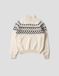 STAND COLLARED FAIRISLE | MERINO CASHMERE | ECRU / GREY
