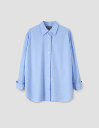TURN UP CUFF SHIRT | COMPACT COTTON PLAINWEAVE | PALE BLUE