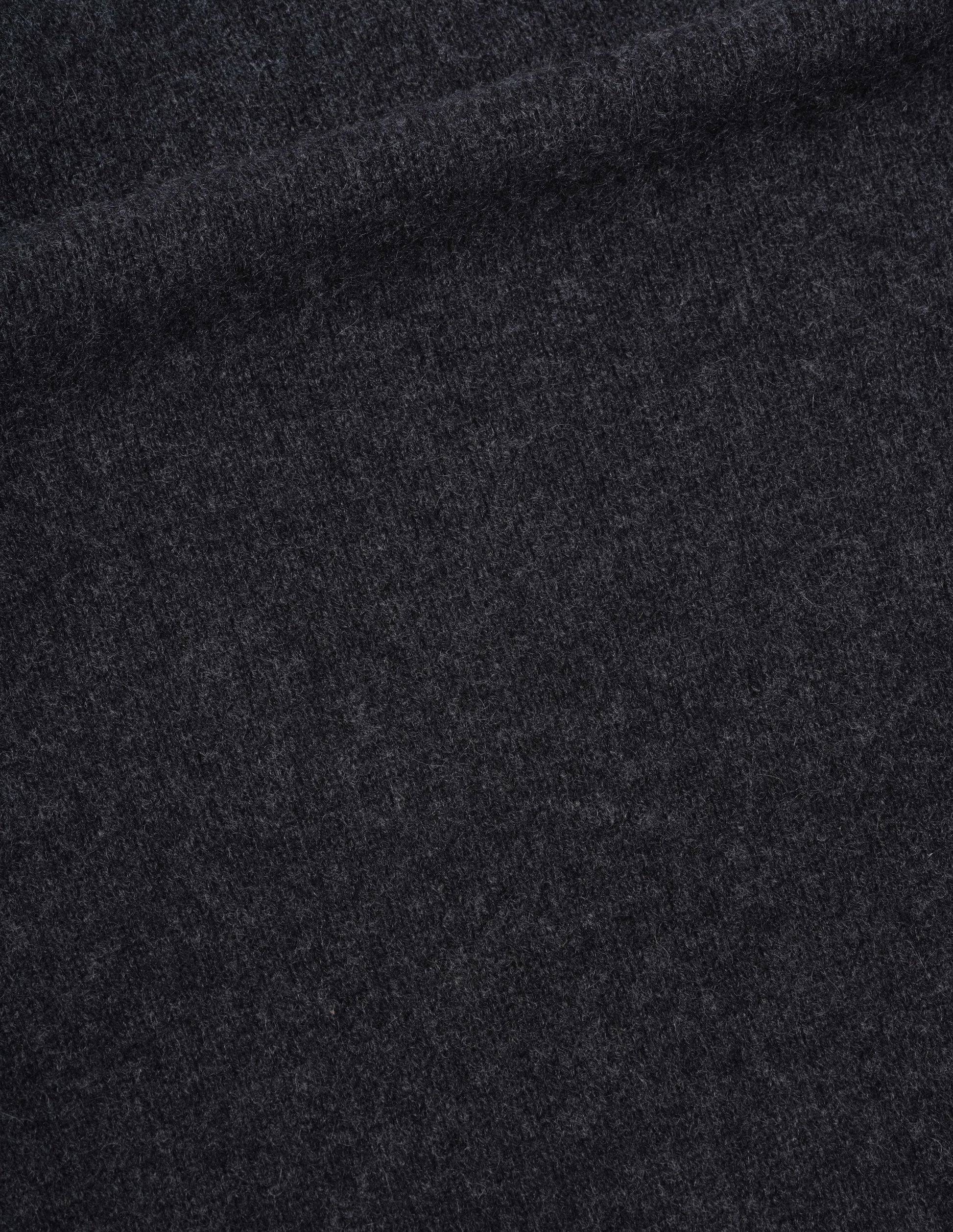 Charcoal grey cashmere roll neck jumper, fabric swatch.