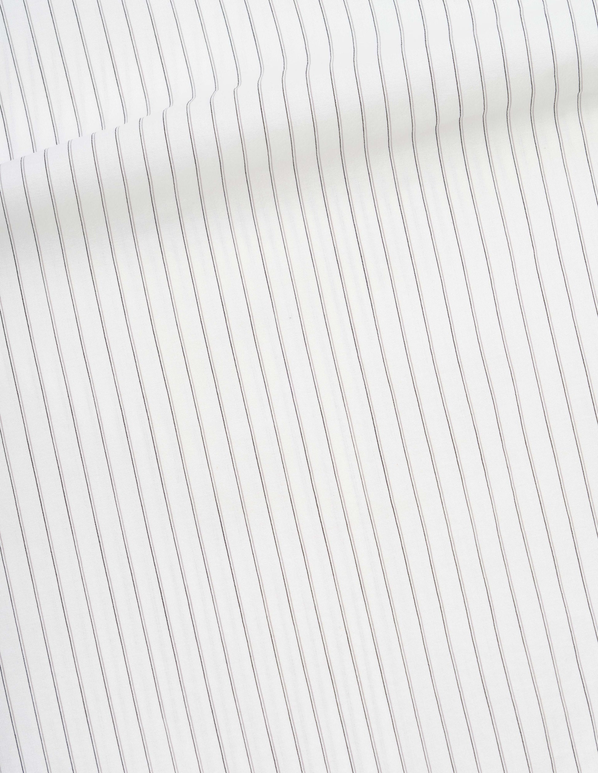 White and grey fine cotton shadow stripe shirt fabric swatch.