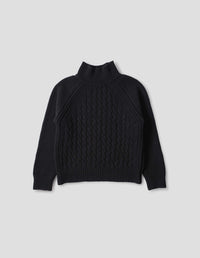 CABLE HIGH NECK JUMPER | SOFT SPUN WOOL | BLACK