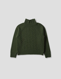CABLE HIGH NECK JUMPER | SOFT SPUN WOOL | FOREST GREEN