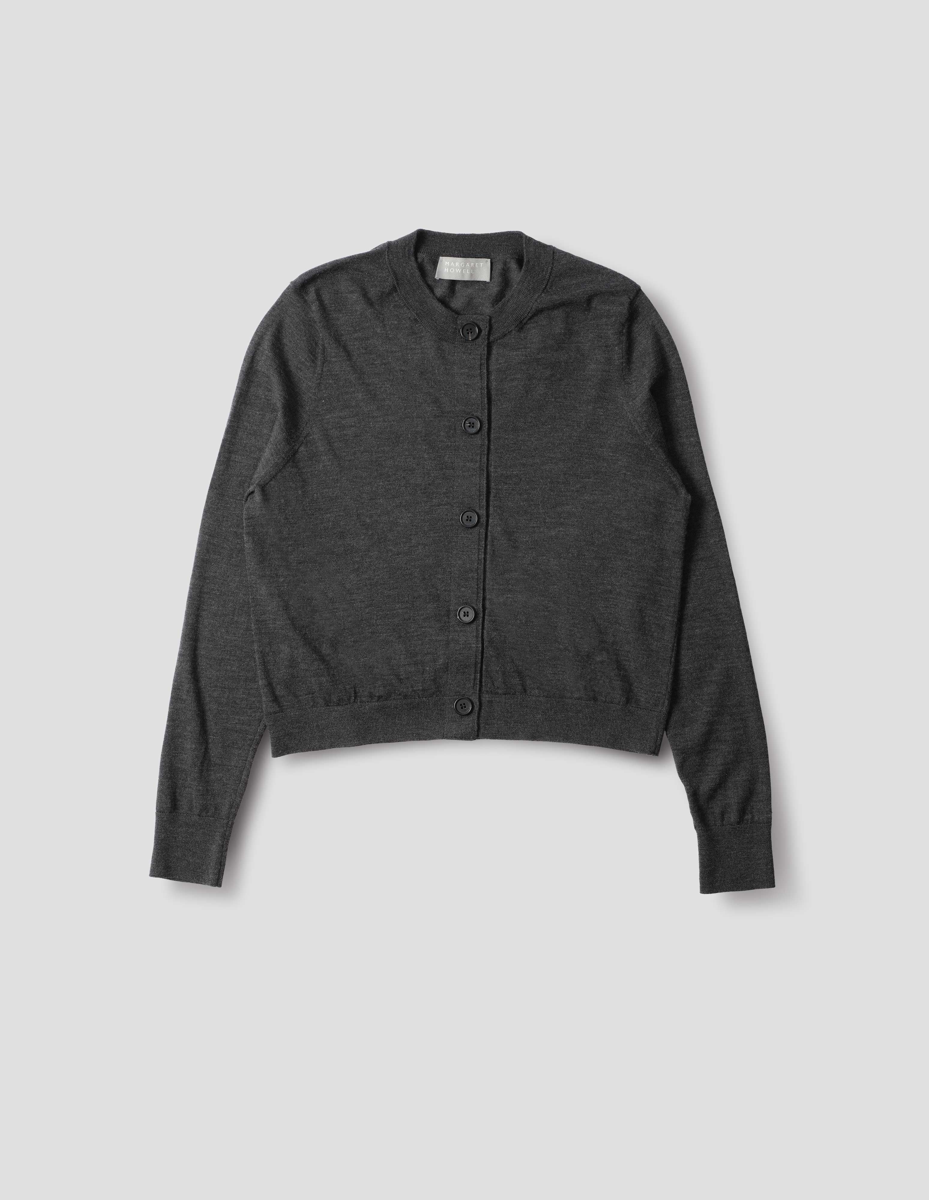 Charcoal wool Cardigan with Grosgrain Placket | Margaret Howell