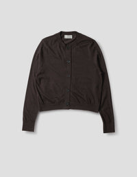 CARDIGAN WITH GROSGRAIN PLACKET | MERINO WOOL | DARK BROWN