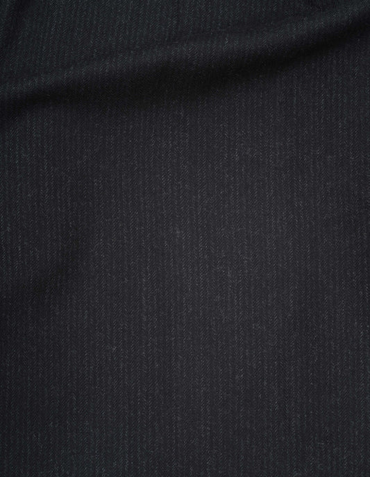 Black with dark grey muted wool flannel stripe trousers fabric swatch.