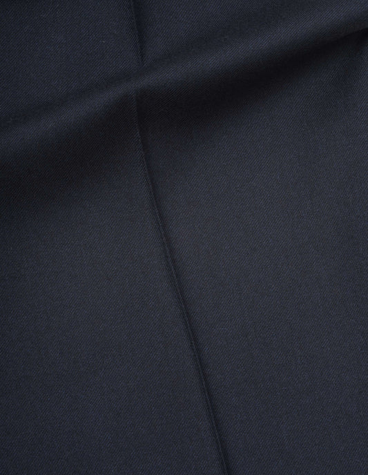 Dark blue washed serge wool trousers fabric swatch.