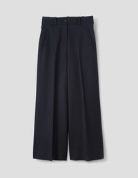 DEEP WAISTBAND CINCH TROUSERS | WASHED SERGE WOOL | DARK NAVY