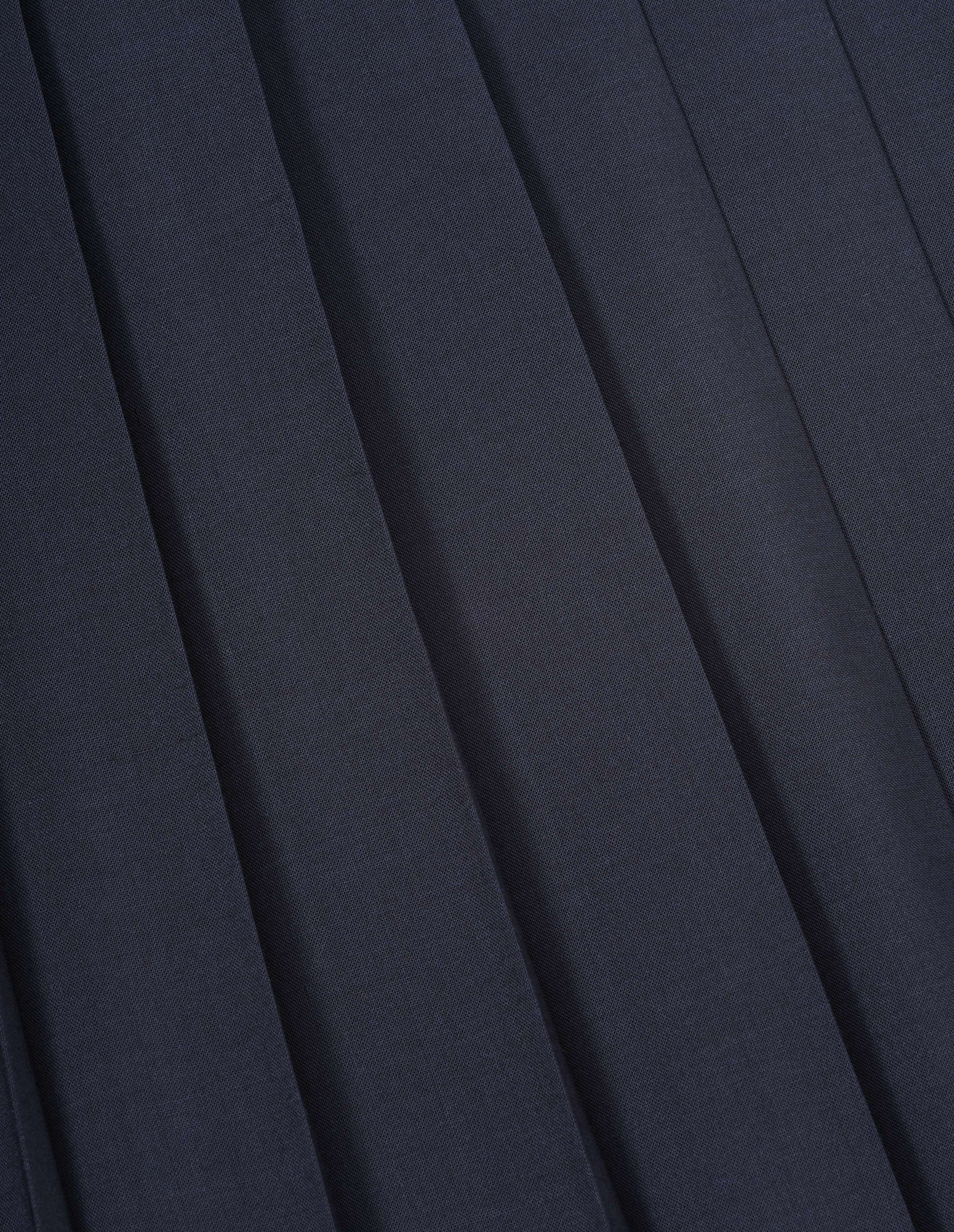 Dark blue light wool blend twill skirt fabric swatch.