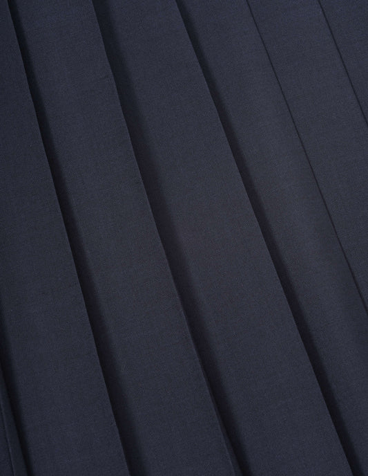 Dark blue light wool blend twill skirt fabric swatch.