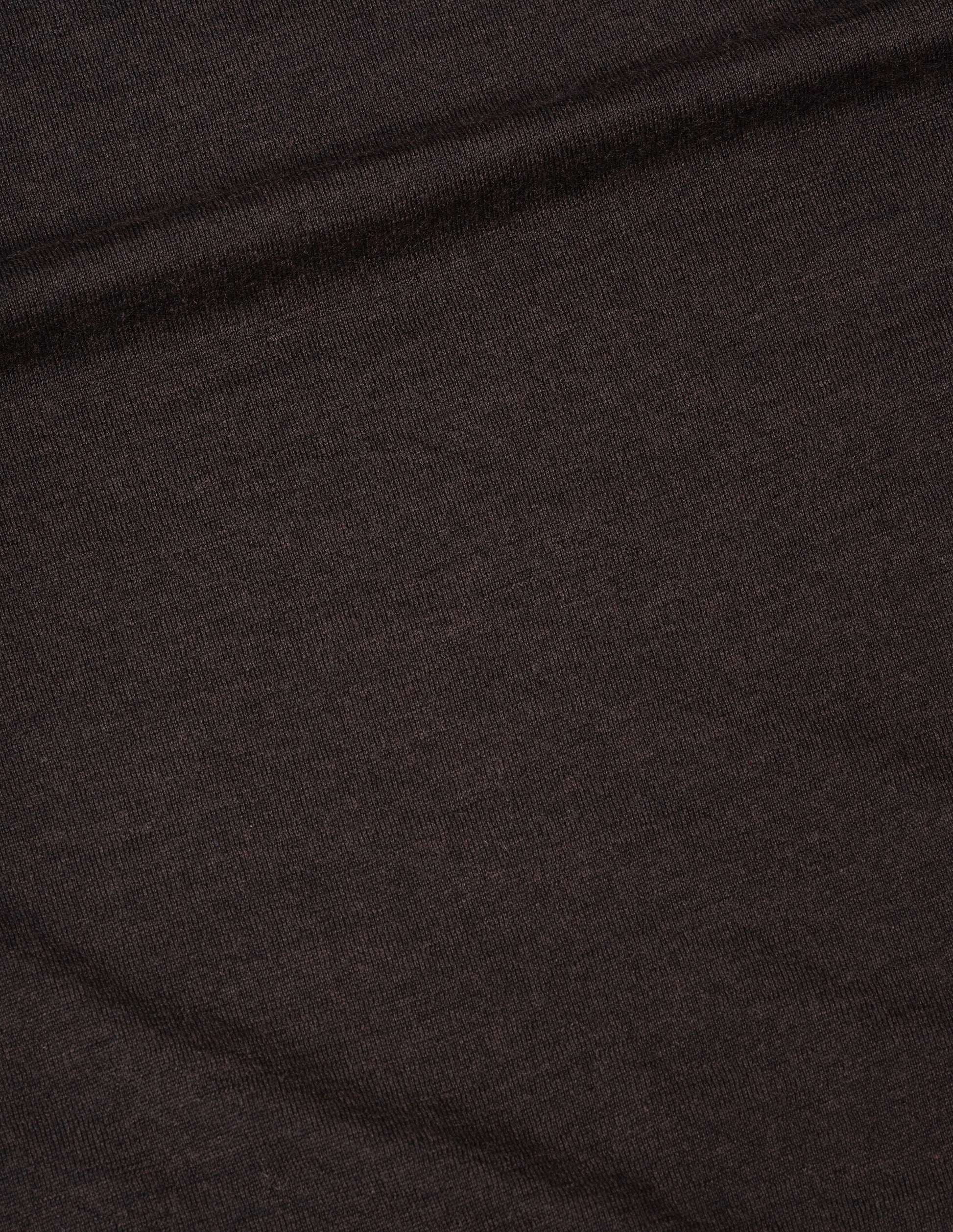 Dark brown merino wool roll neck top fabric swatch.