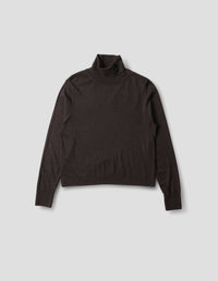 FINE GAUGE ROLL NECK TOP | MERINO WOOL | DARK BROWN