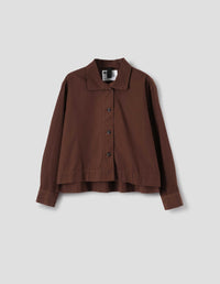 MHL. ASYMMETRIC ROUND COLLAR SHIRT | WASHED COTTON POPLIN | CHESTNUT