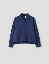 MHL. ASYMMETRIC ROUND COLLAR SHIRT | WASHED COTTON POPLIN | COBALT