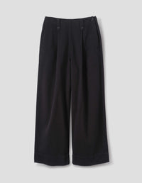 MHL. BUTTON BELT LOOP TROUSERS | COTTON TENCEL DRILL | BLACK