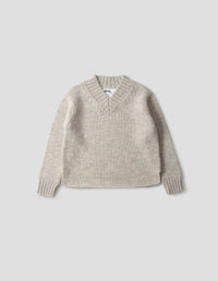 MHL. CHUNKY V NECK JUMPER | BRITISH WOOL | LIMESTONE
