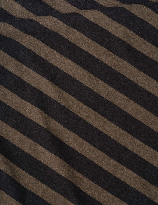 Off black and brown stripe light cotton melange stripe crew neck matelot, fabric swatch.