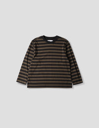 MHL. CREW NECK MATELOT | LIGHT COTTON MELANGE STRIPE | OFF BLACK / BARK