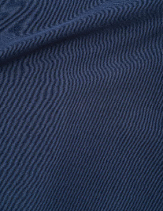 Dark blue yarn dye cotton drill double pleat skirt, fabric swatch.