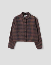 MHL. DOUBLE POCKET SHIRT | IRREGULAR COTTON LINEN GINGHAM | CHESTNUT / INK