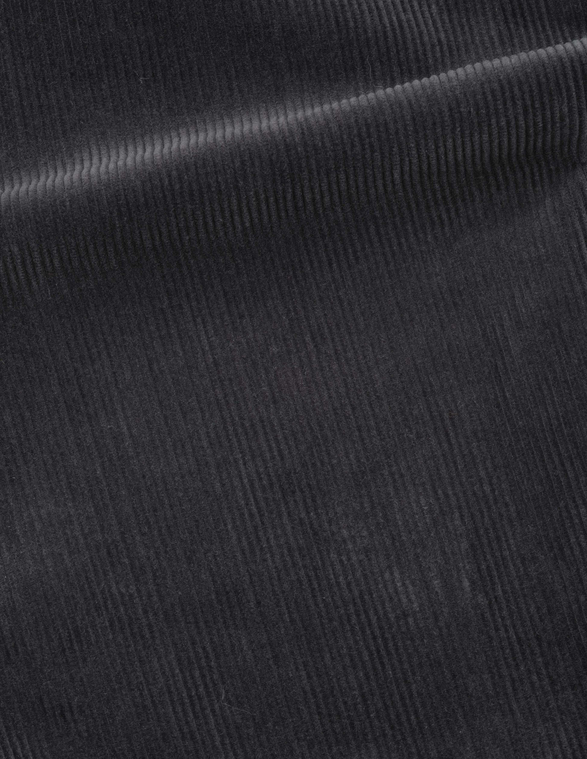 Dark grey 8 wale cotton corduroy jacket, fabric swatch.