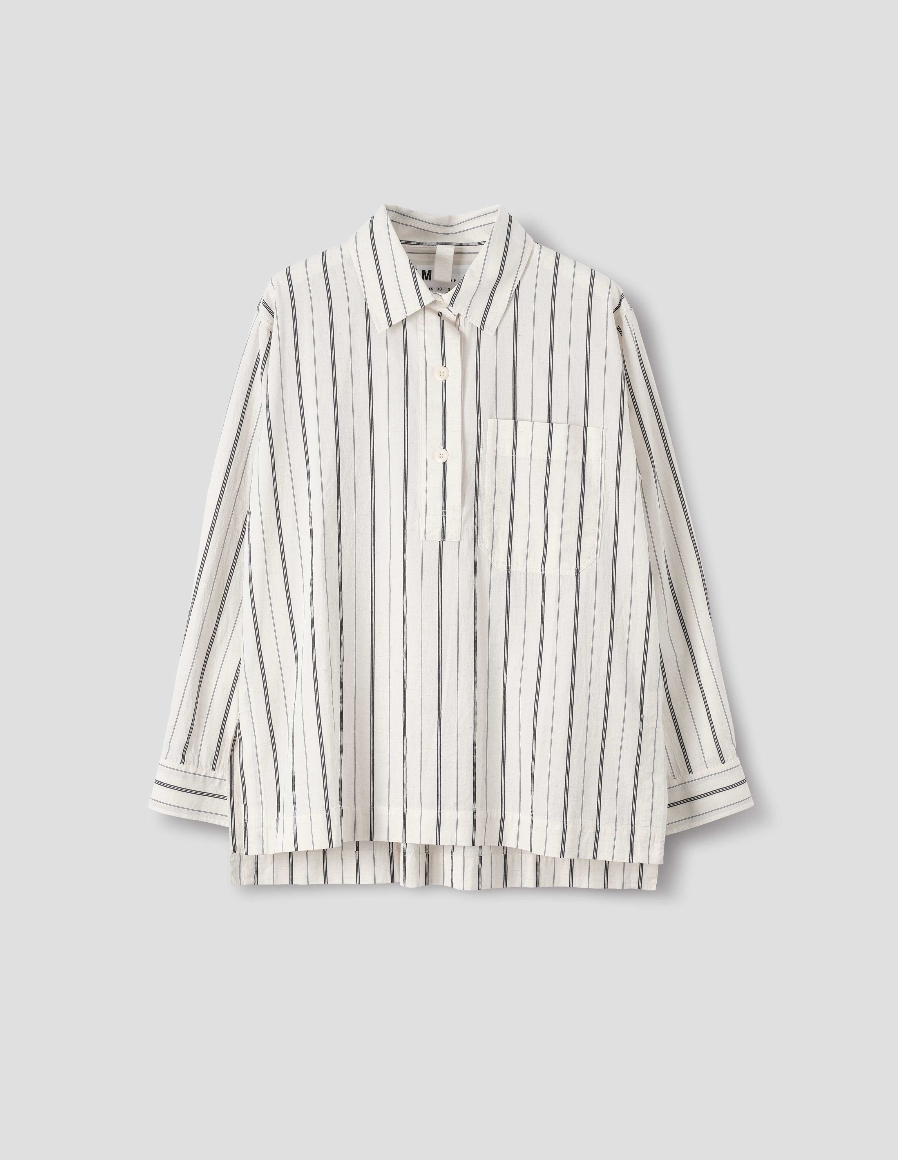 Off White navy stripe cotton Long Pull On Shirt | MHL. by Margaret