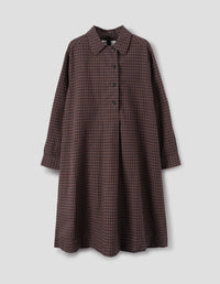 MHL. OFFSET PLACKET DRESS | IRREGULAR COTTON LINEN GINGHAM | CHESTNUT / INK