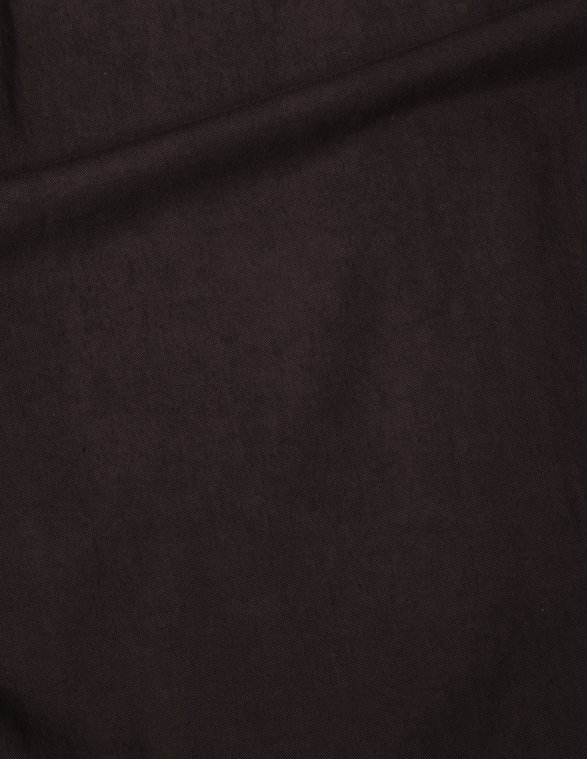 Dark brown cotton shawl collar overshirt, fabric swatch.