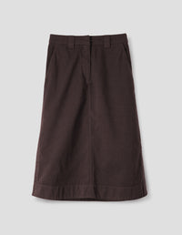 MHL. SIDE VENT SKIRT | IRREGULAR SPUN COTTON | COCOA
