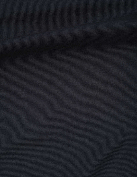 Dark blue soft cotton drill simple pleat trouser, fabric swatch.