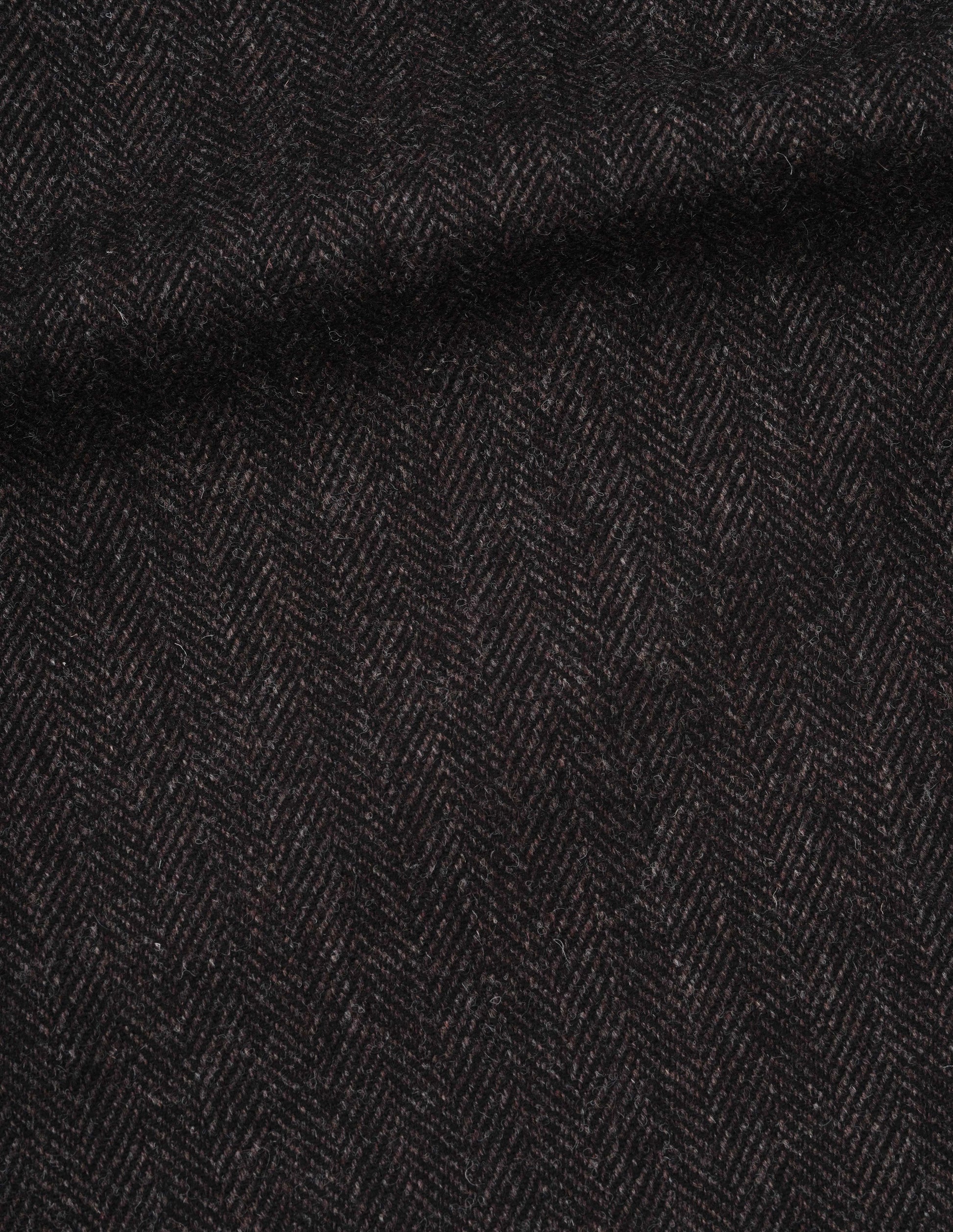 Brown and black broken wool herringbone blazer fabric swatch.