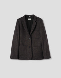 PATCH POCKET CARDIGAN JACKET | BROKEN WOOL HERRINGBONE | BLACK / BROWN