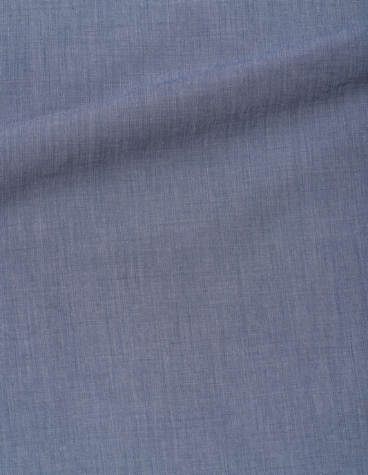 Blue fine cotton end on end dress fabric swatch. 