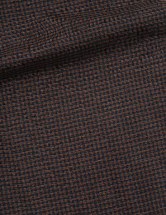 Dark blue and dark brown linen wool gingham trousers fabric swatch.