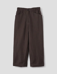 RELAXED CROP TROUSERS | LINEN WOOL GINGHAM | NAVY / WARM BROWN
