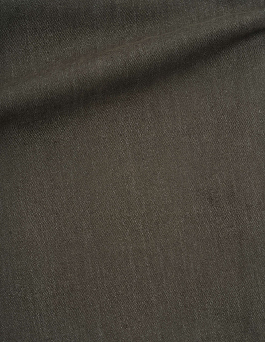 Dark green pure linen trousers fabric swatch.