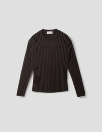 RIBBED LONG SLEEVE CREW NECK | FINE MERINO | DARK BROWN
