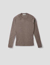 RIBBED LONG SLEEVE CREW NECK | FINE MERINO | MUSHROOM