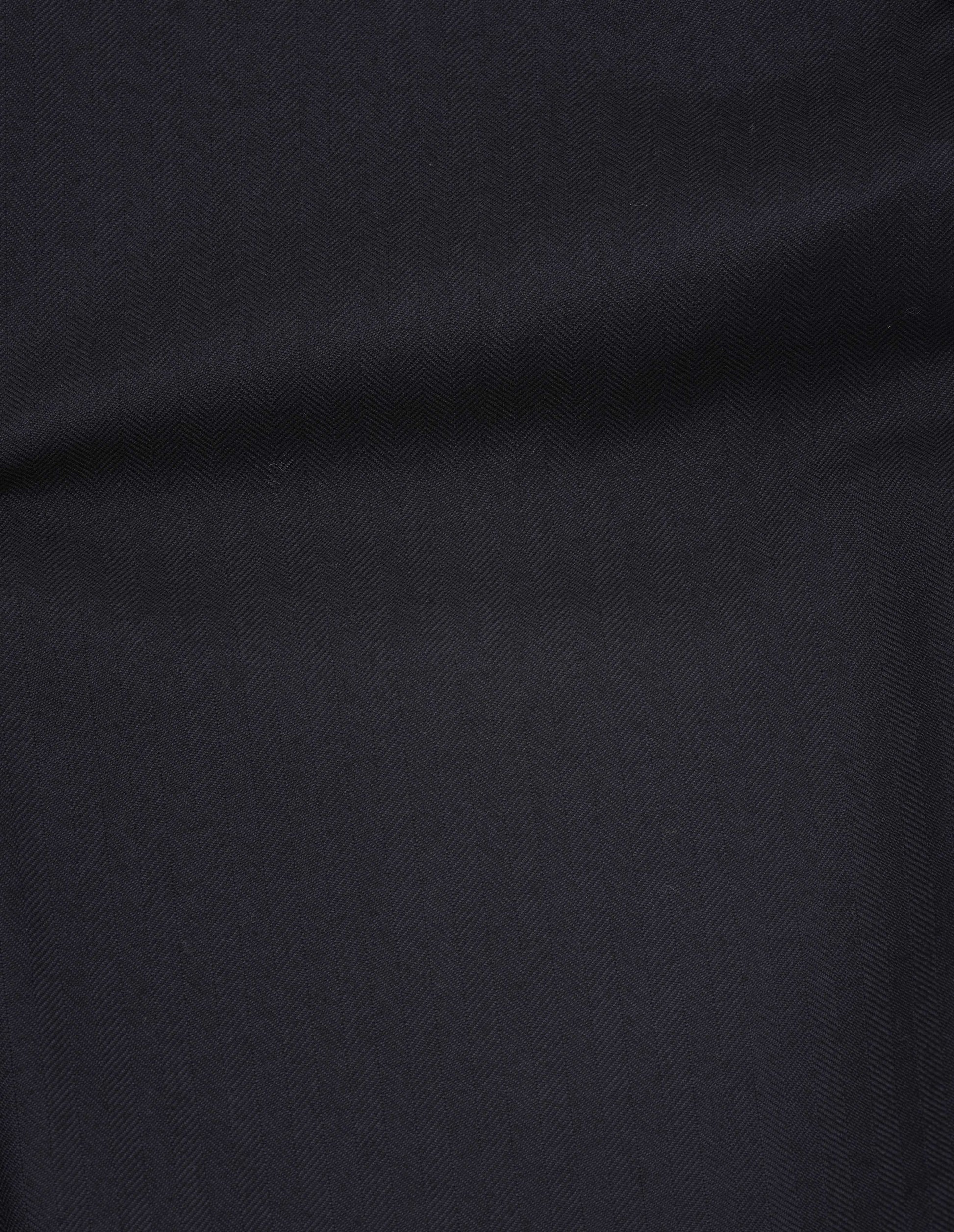 Dark blue wide wool herringbone blazer fabric swatch.