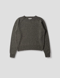 SHORT CLASSIC CREW NECK JUMPER | MERINO CASHMERE TWIST | KHAKI / CHARCOAL TWIST
