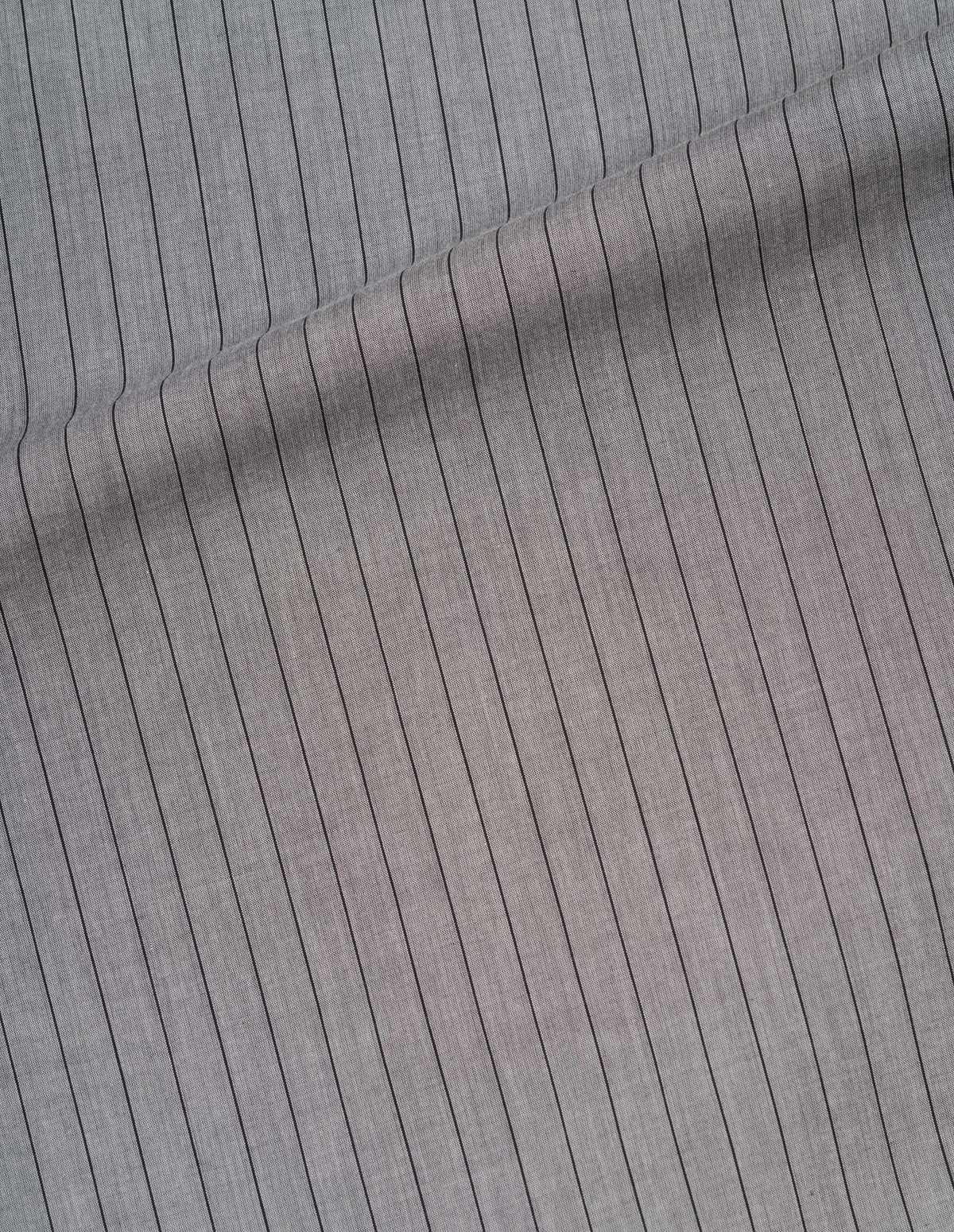 Grey with black fine cotton pinstripe shirt fabric swatch.