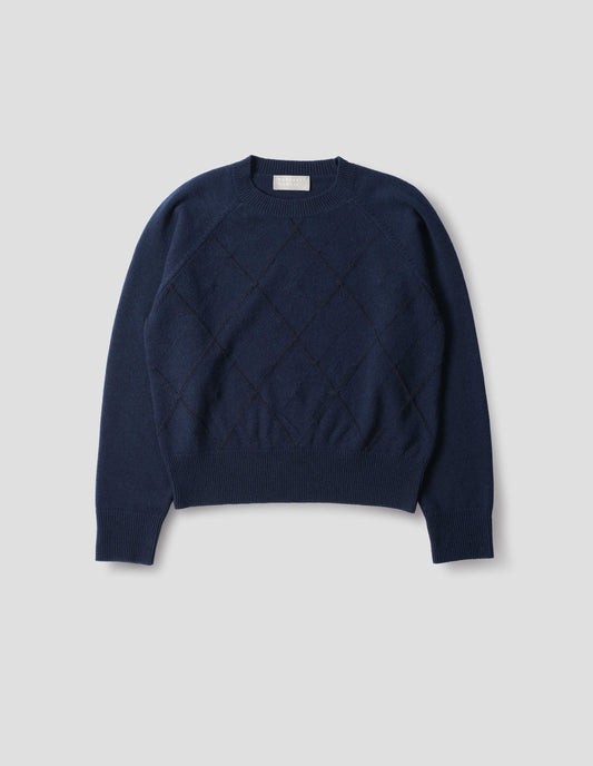 TEXTURED ARGYLE JUMPER | MERINO CASHMERE | NAVY