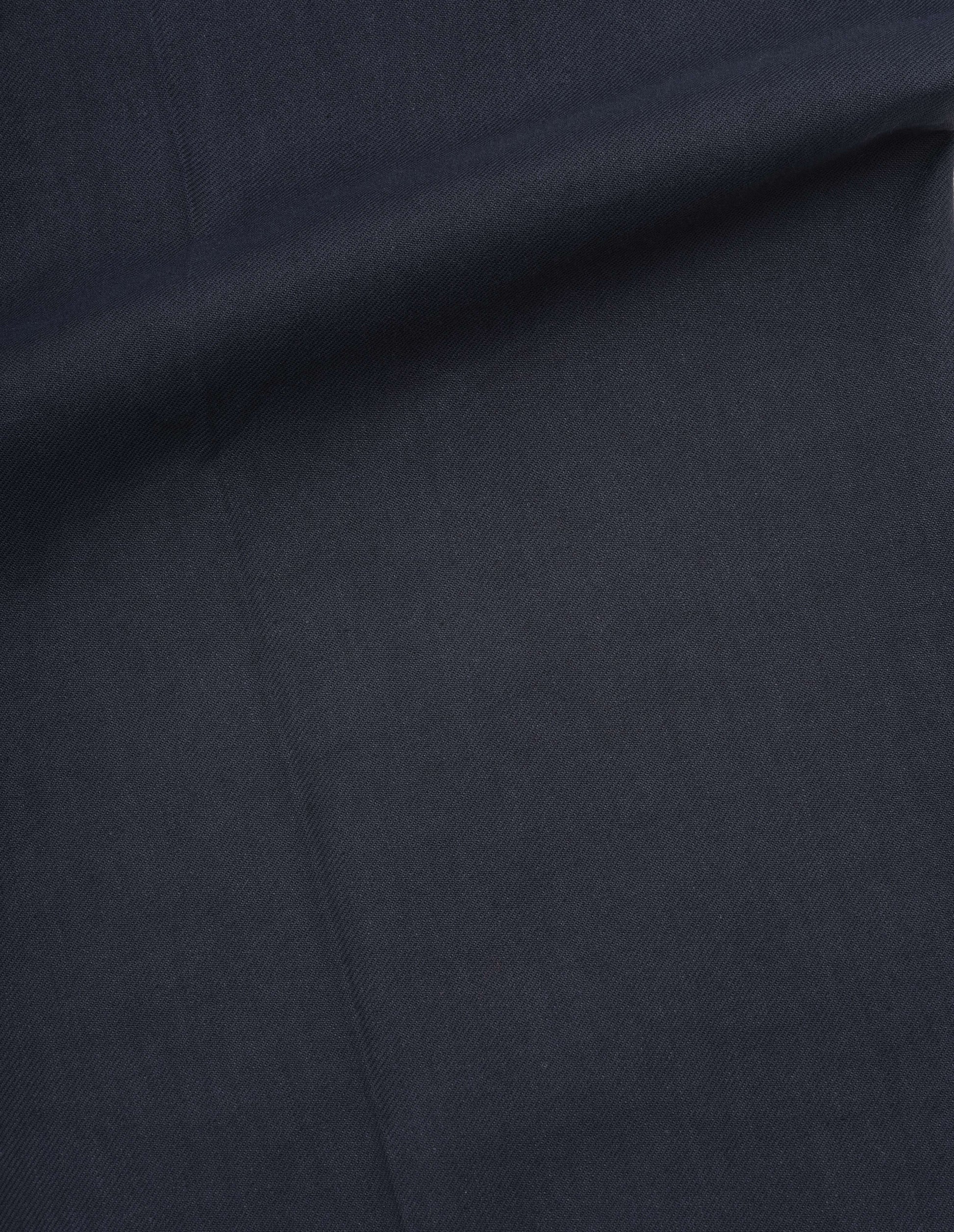 Dark blue cotton linen twill trousers fabric swatch.