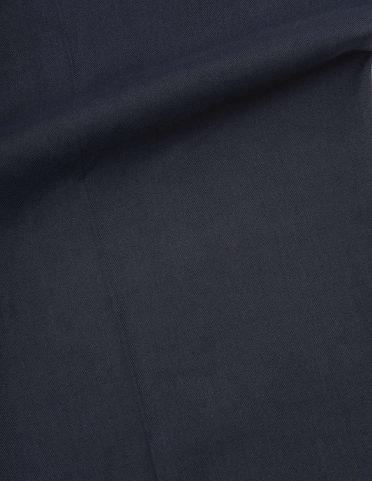 Dark blue cotton linen twill trousers fabric swatch.