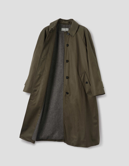 WOOL LINED RAGLAN MAC | SHOWERPROOF COTTON DRILL | DARK KHAKI
