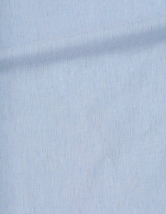 Blue longline collarless shirt cotton linen, fabric swatch.