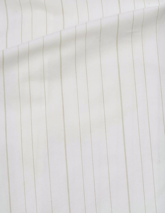Off white and olive green long sleeve shirt uneven cotton stripe, fabric swatch.