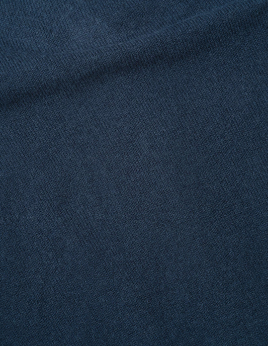 Blue cardigan wool cotton fabric swatch.